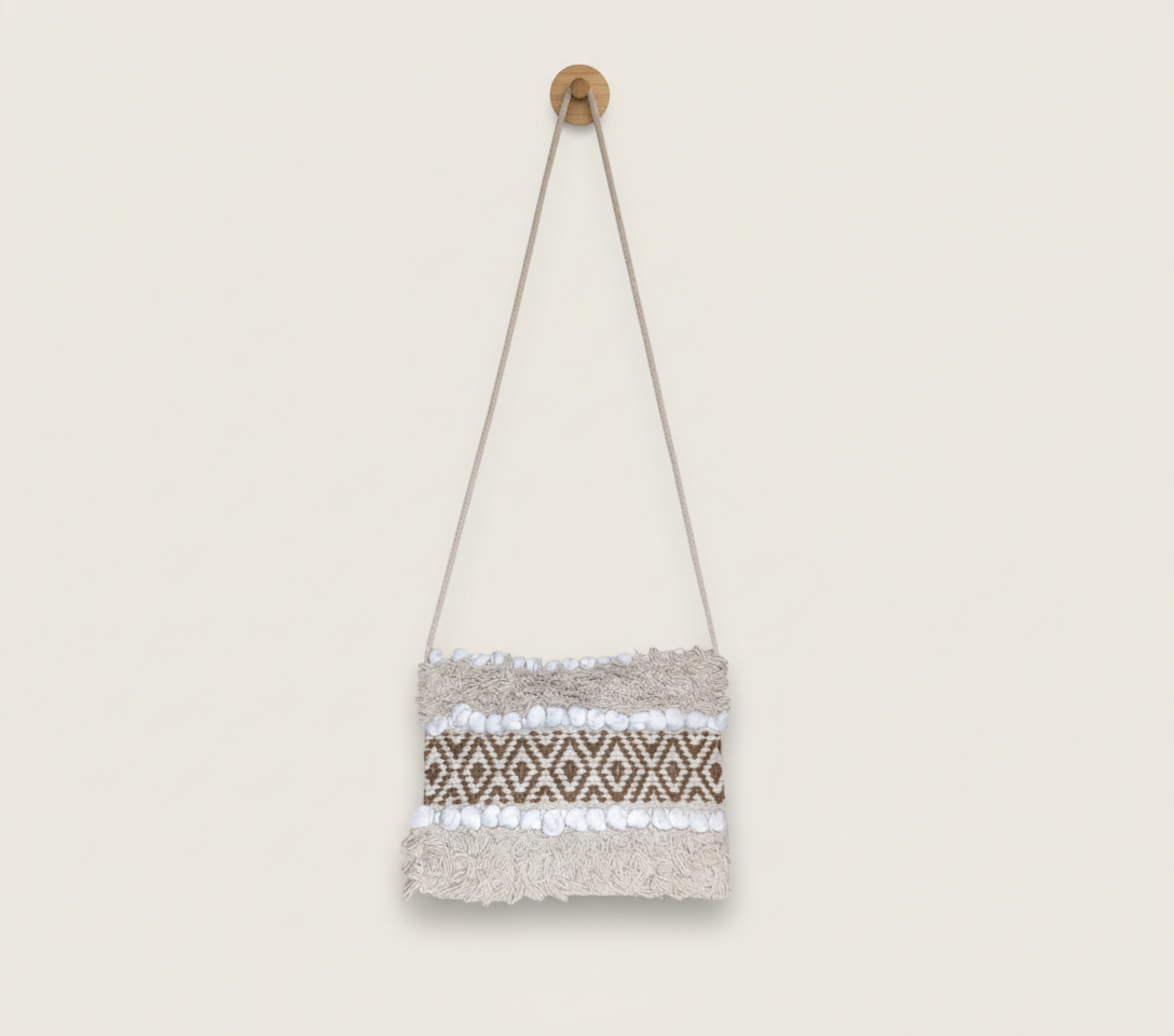 Woven Earth Desert Grid sling bag front view — Mystic Dhaga