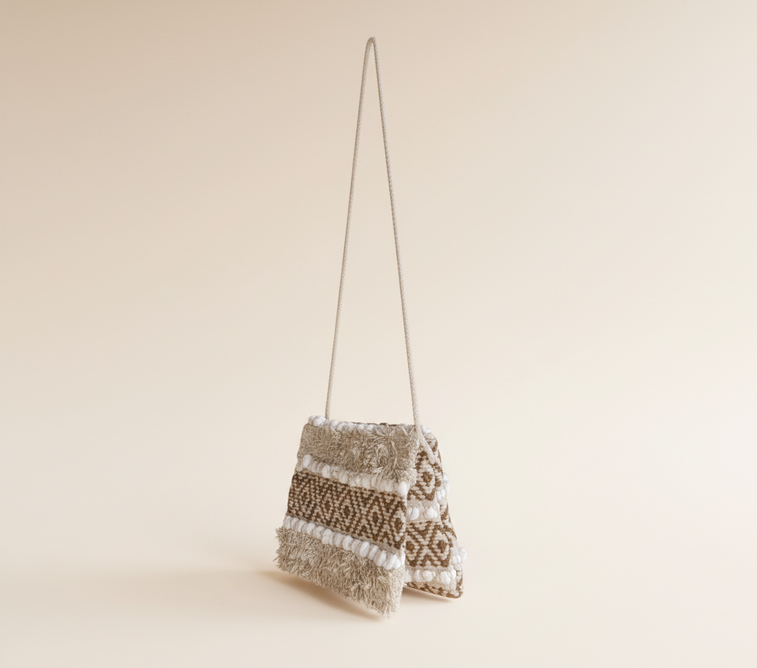 Woven Earth Desert Grid sling bag side view showing strap