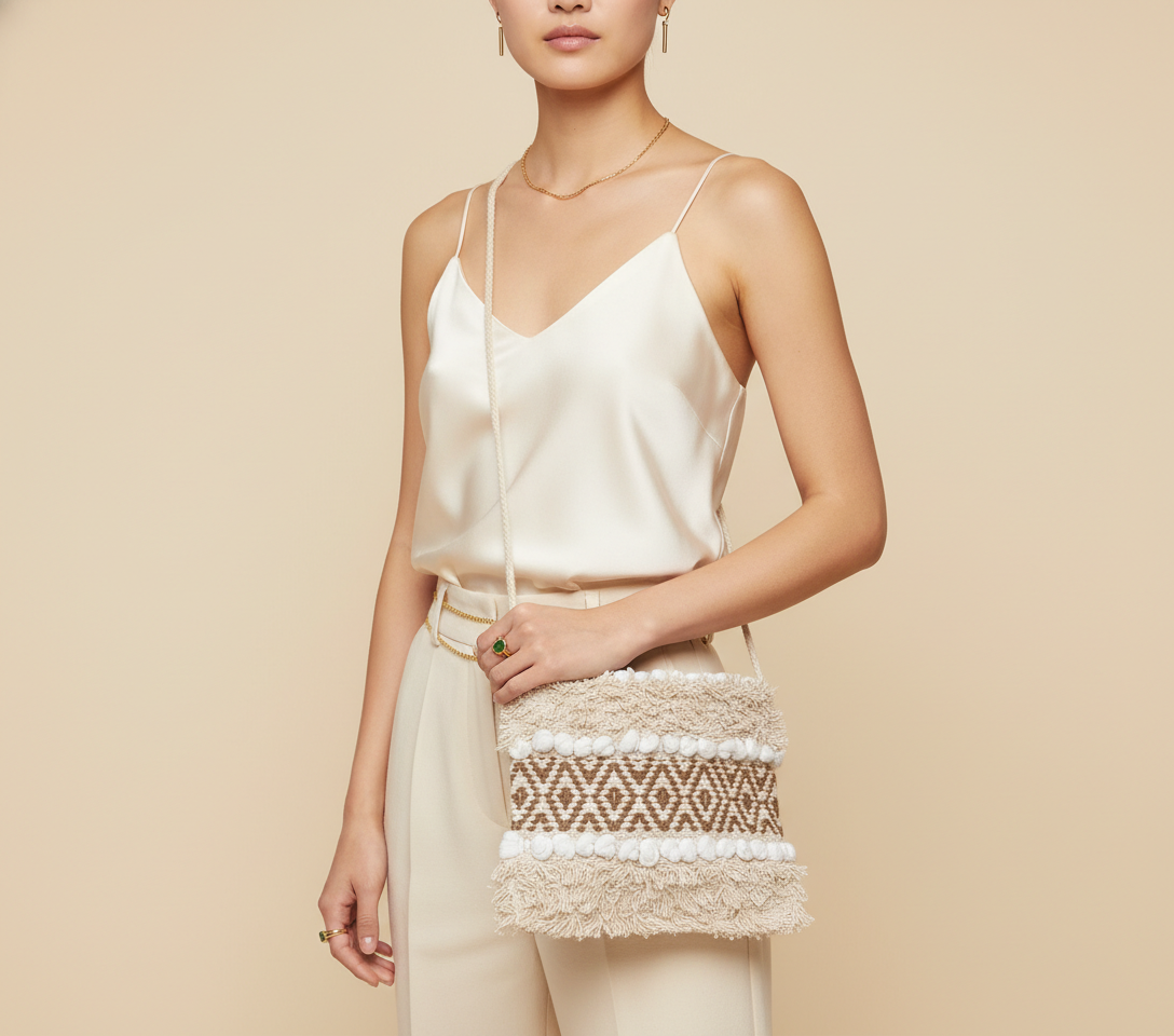 Woven Earth Desert Grid sling bag isometric angle