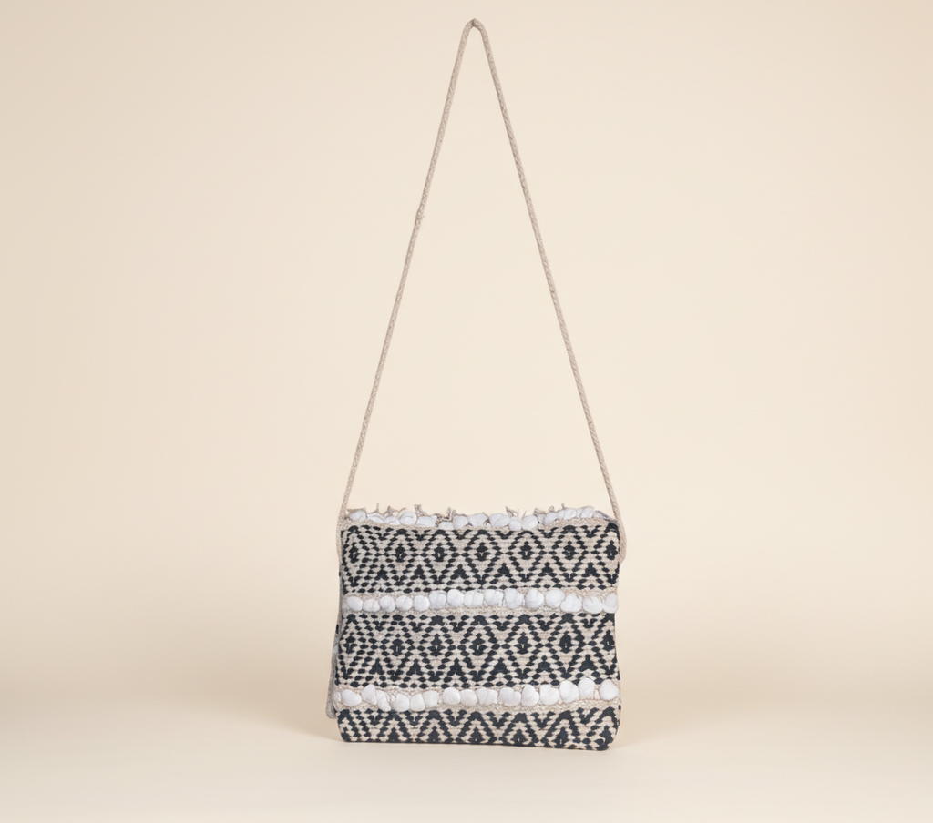 Woven Earth Obsidian Weave sling bag isometric angle