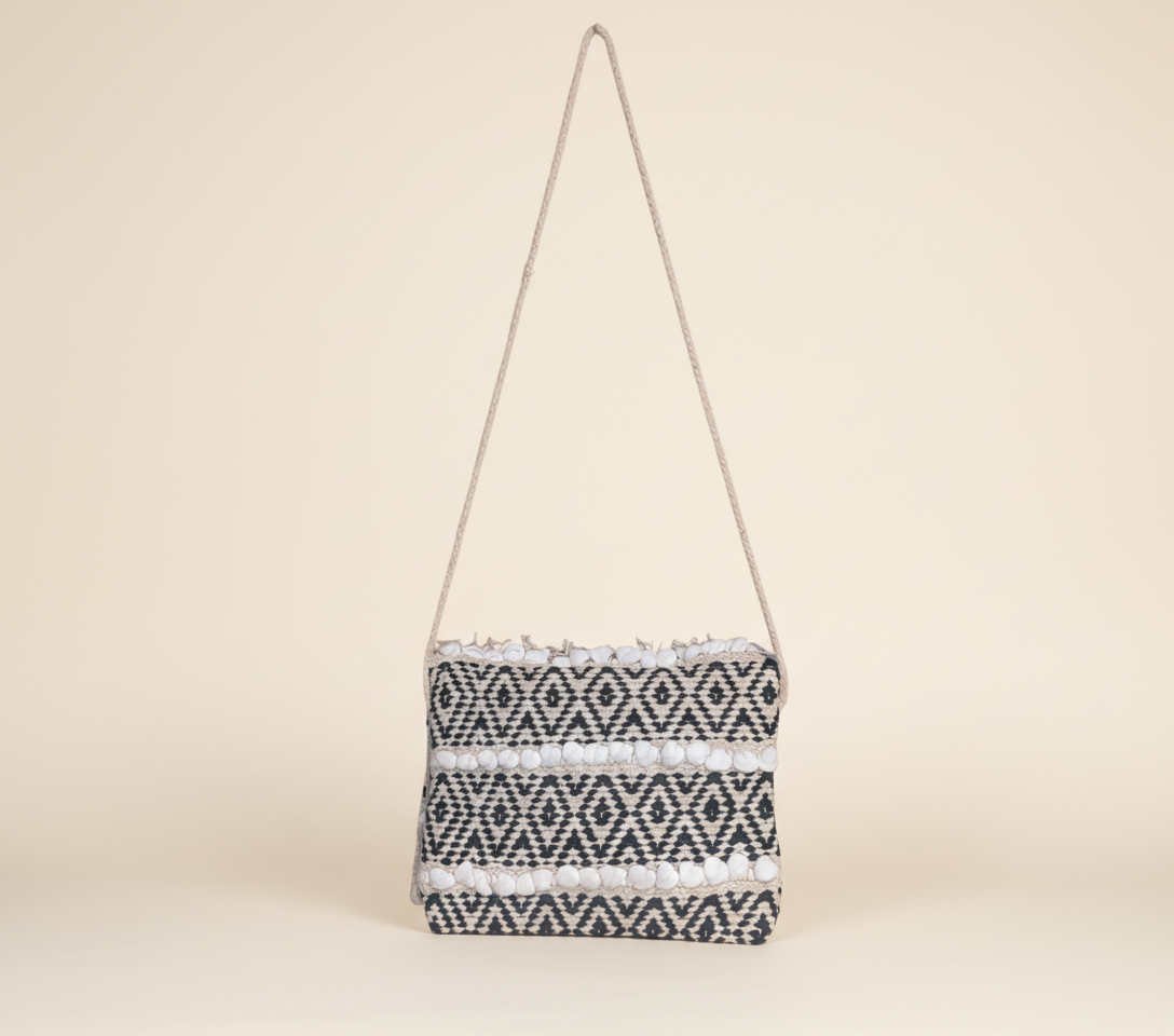 Woven Earth Obsidian Weave sling bag isometric angle