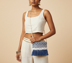 Woven Earth Indigo Chevron sling bag front view — Mystic Dhaga