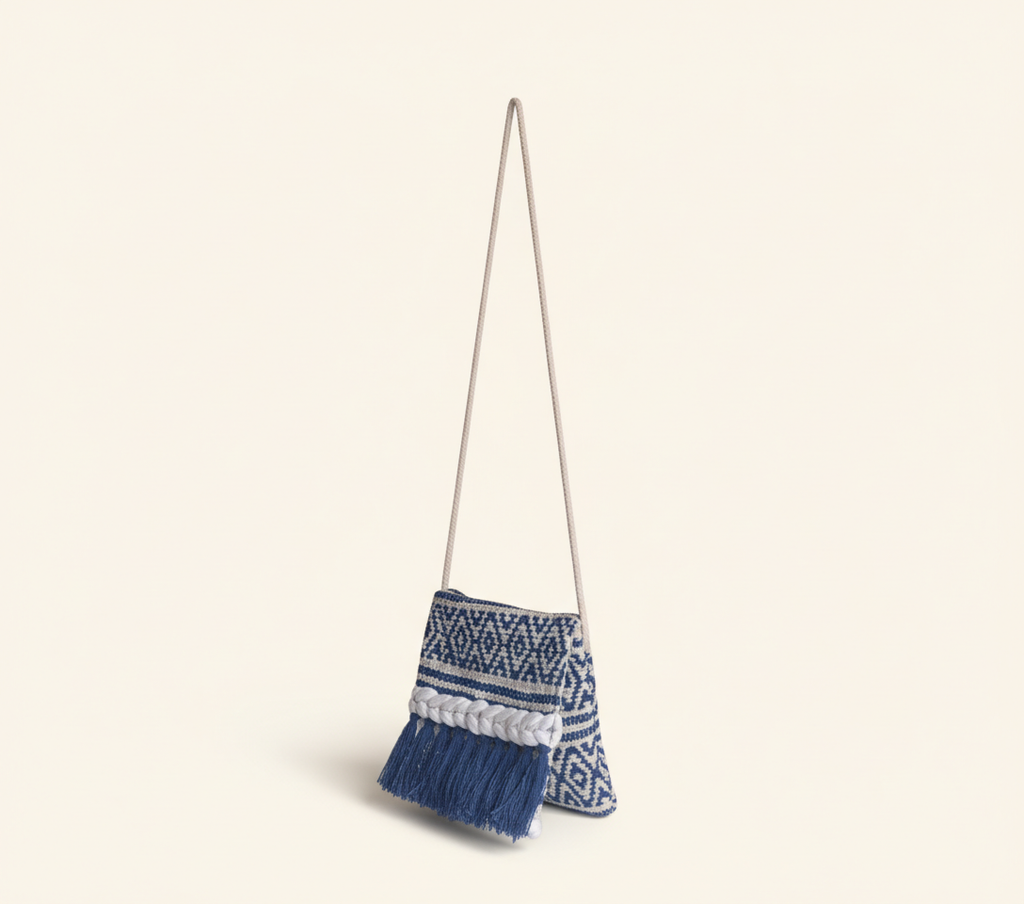 Woven Earth Indigo Chevron sling bag back view