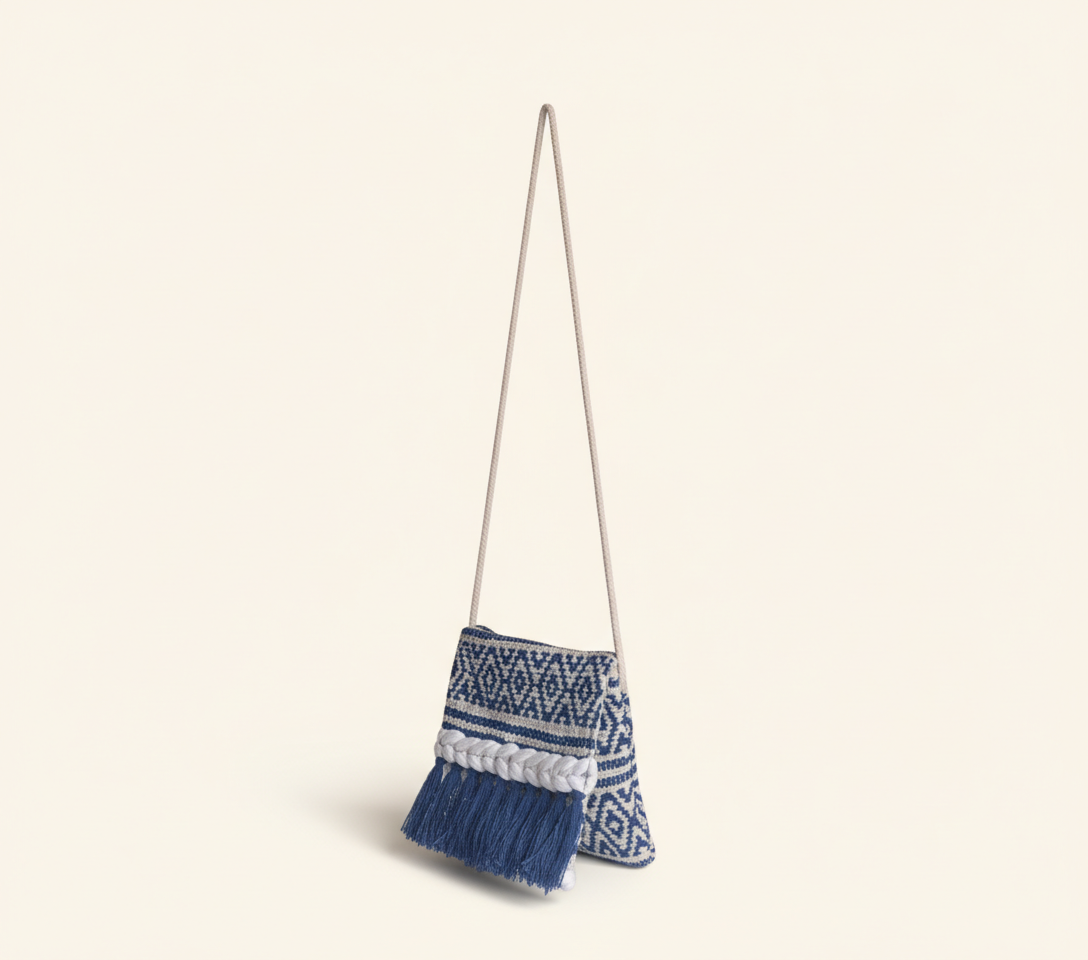Woven Earth Indigo Chevron sling bag back view