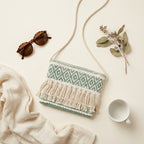 Woven Earth Sage Lattice sling bag front view — Mystic Dhaga