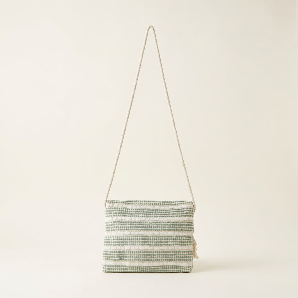Woven Earth Sage Lattice sling bag back view