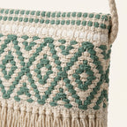 Close-up of Sage Lattice artisan weave texture on sling bag