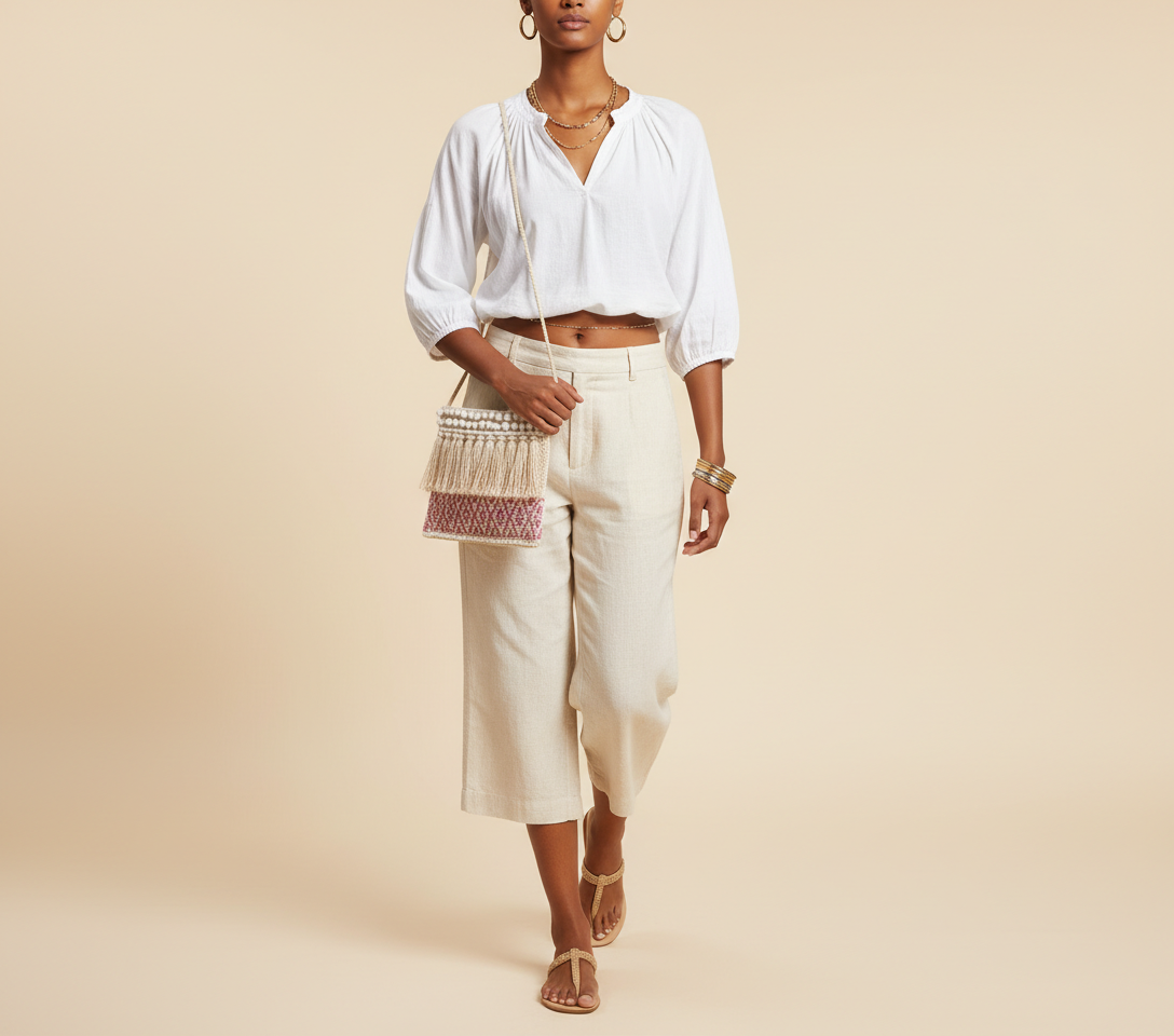 Woven Earth Blush Lattice sling bag front view — Mystic Dhaga