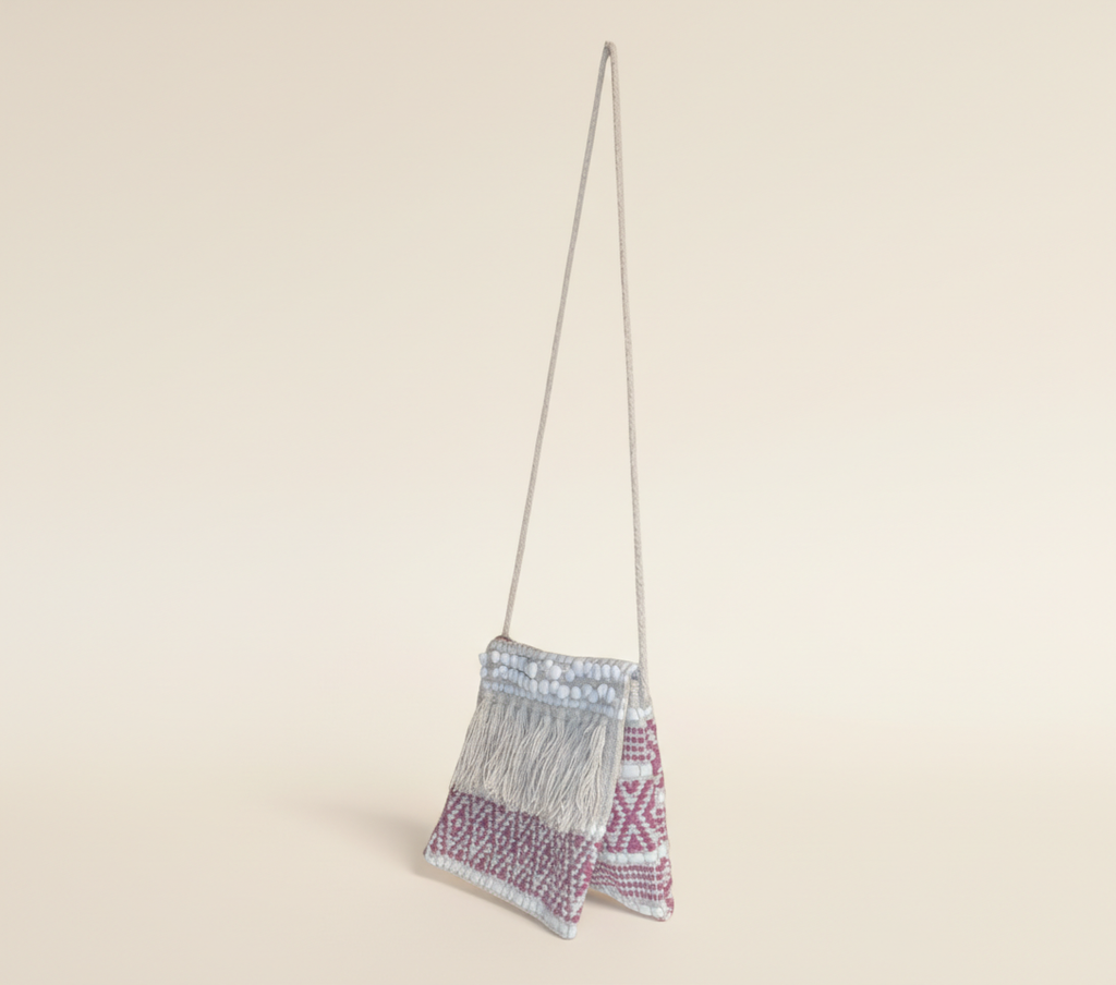 Woven Earth Blush Lattice sling bag back view