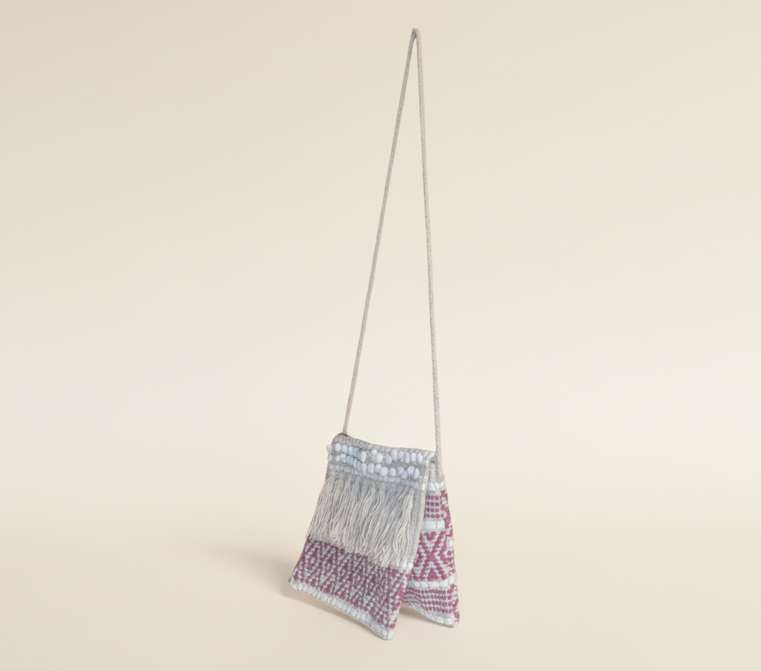 Woven Earth Blush Lattice sling bag back view