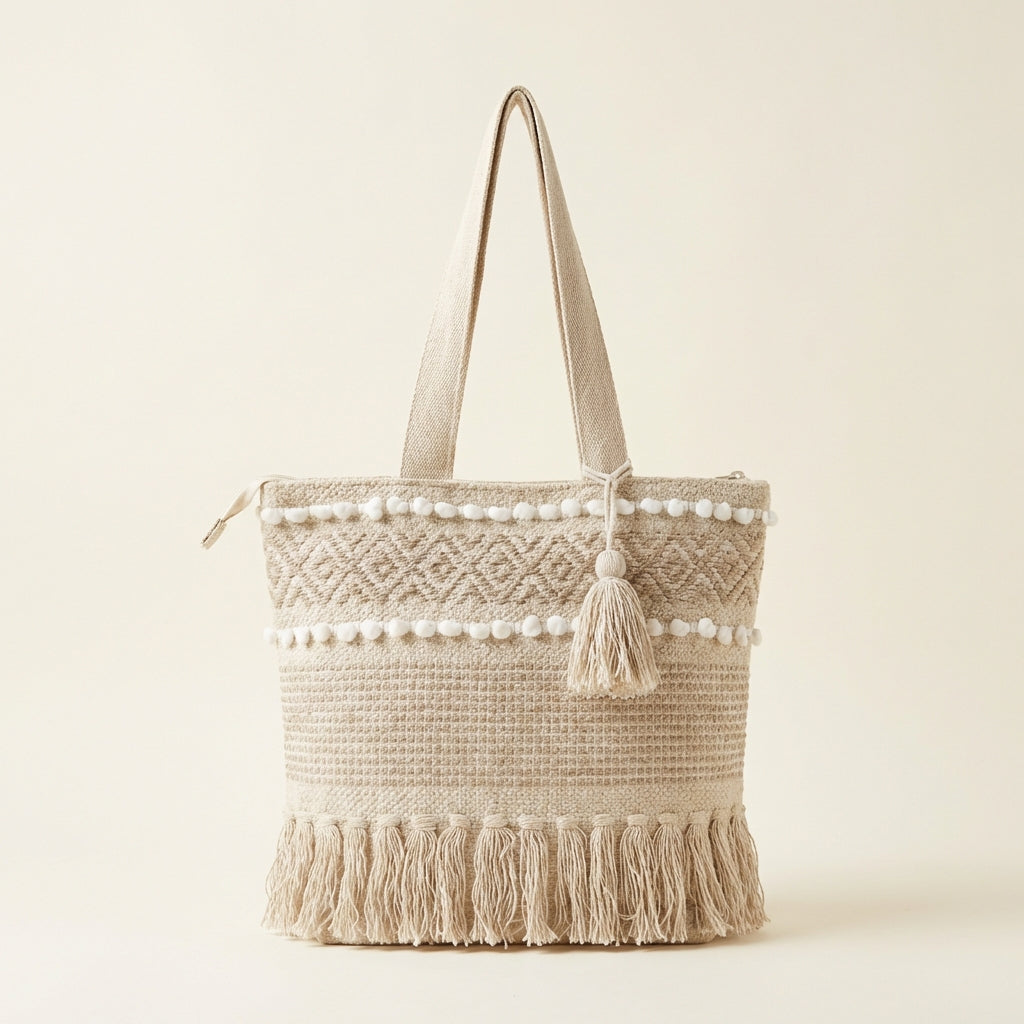 Woven Earth Sahara Weave tote bag side view showing depth