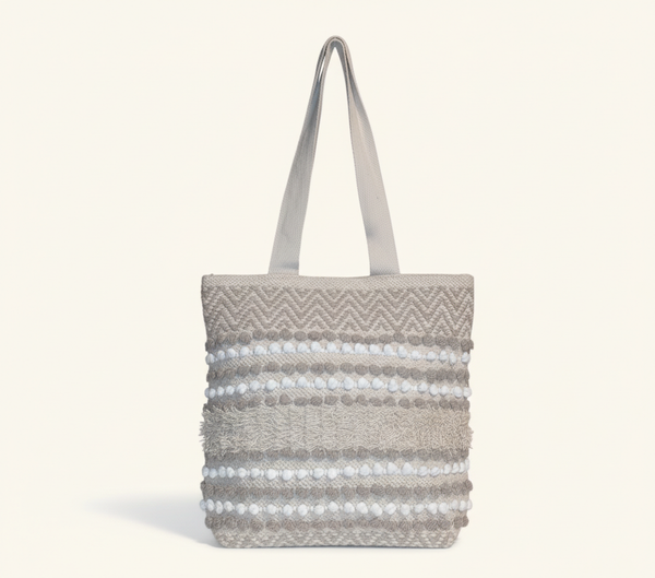 Woven Earth Dune Crosshatch tote bag front view — Mystic Dhaga