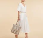 Woven Earth Dune Crosshatch tote bag side view showing depth