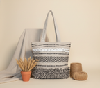 Woven Earth Midnight Lattice tote bag front view — Mystic Dhaga