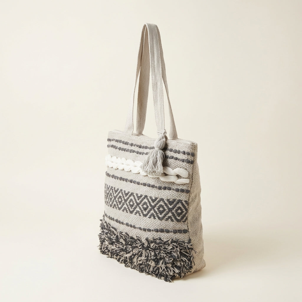 Woven Earth Midnight Lattice tote bag back view