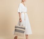 Woven Earth Onyx Chevron tote bag front view — Mystic Dhaga