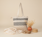 Woven Earth Onyx Chevron tote bag side view showing depth
