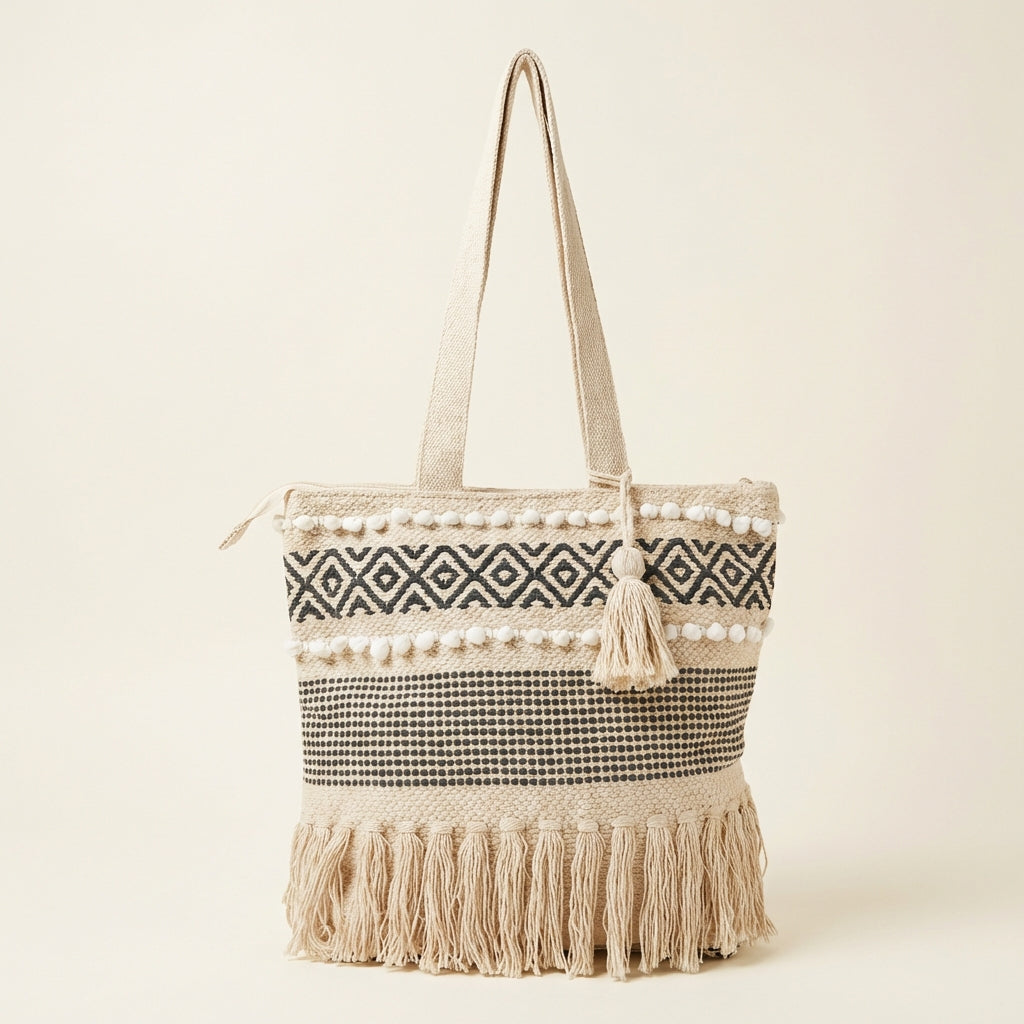 Woven Earth Onyx Chevron tote bag isometric angle