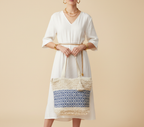Woven Earth Ocean Lattice tote bag side view showing depth