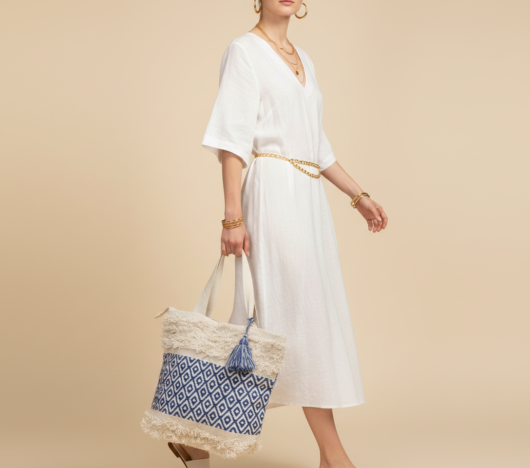 Woven Earth Ocean Lattice tote bag back view