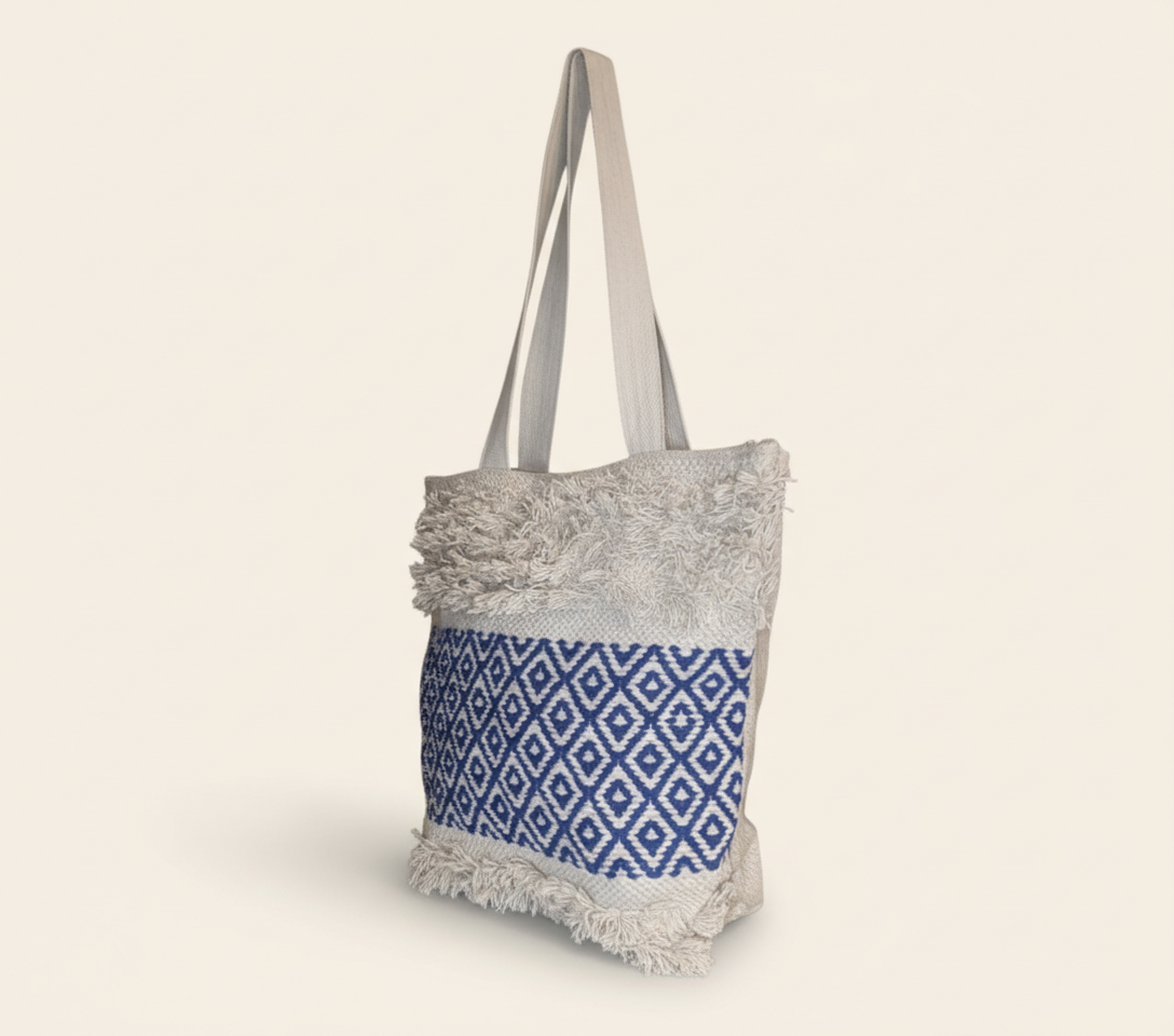 Woven Earth Ocean Lattice tote bag isometric angle