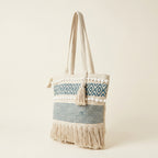 Woven Earth Indigo Grid tote bag back view