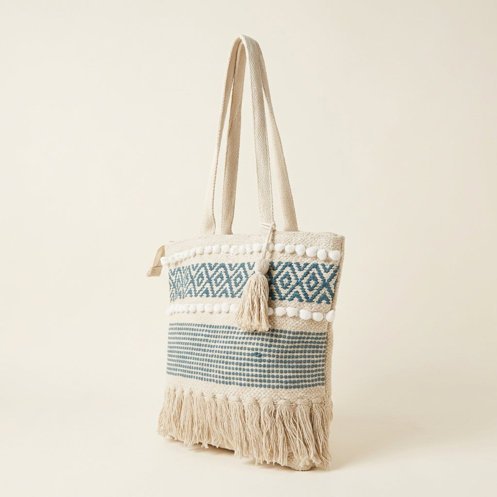Woven Earth Indigo Grid tote bag back view