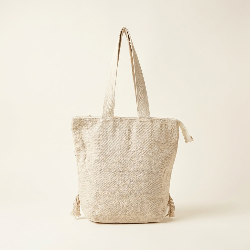 Woven Earth Indigo Grid tote bag isometric angle