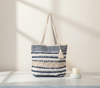 Woven Earth Azure Chevron tote bag front view — Mystic Dhaga