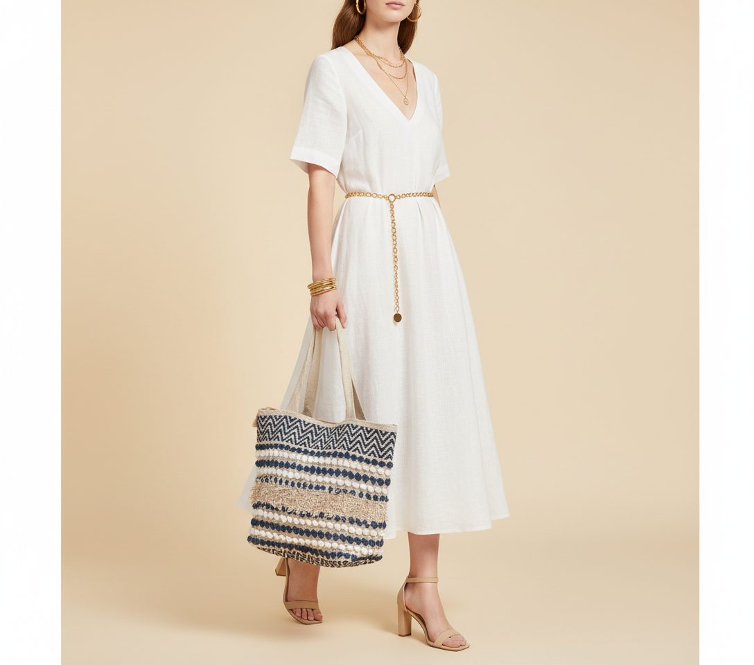 Woven Earth Azure Chevron tote bag back view
