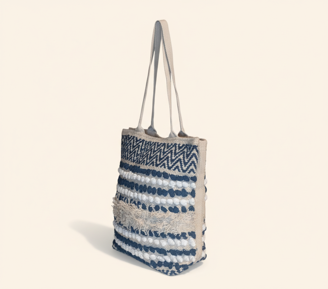 Woven Earth Azure Chevron tote bag isometric angle