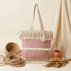 Close-up of Rose Twill artisan weave texture on tote bag