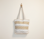 Woven Earth Ochre Lattice tote bag front view — Mystic Dhaga