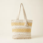 Close-up of Ochre Lattice artisan weave texture on tote bag